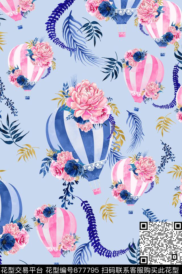 趣味热气球花叶数码印花华亿平台下载（图片编号: 877795） - 瓦栏（Walan）