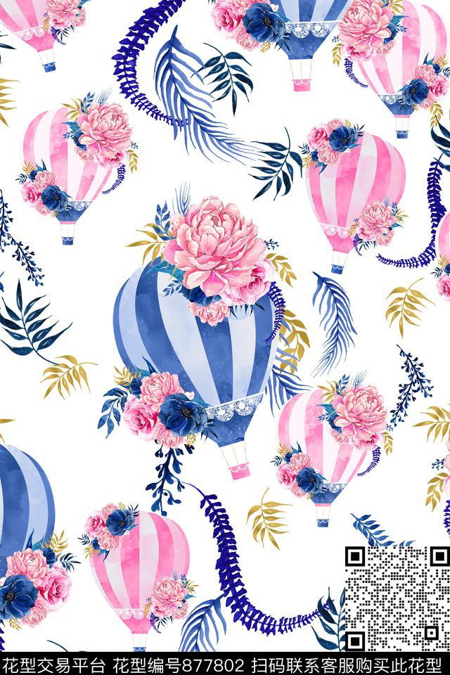 趣味热气球花叶数码印花华亿平台下载（图片编号: 877802） - 瓦栏（Walan）