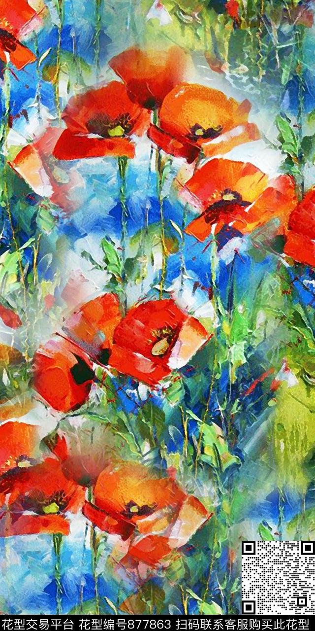 肌理油画花卉数码印花华亿平台下载（图片编号: 877863） - 瓦栏（Walan）