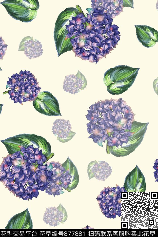 手绘花卉大花乱花夏日小清新数码印花华亿平台下载（图片编号: 877881） - 瓦栏（Walan）