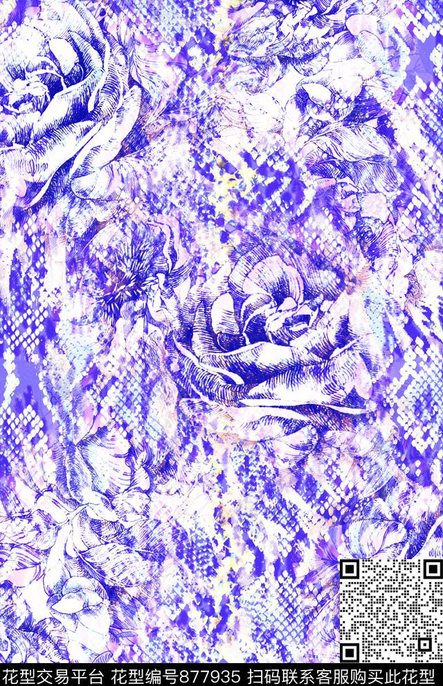 蛇纹数码华亿平台动物纹理数码印花华亿平台下载（图片编号: 877935） - 瓦栏（Walan）