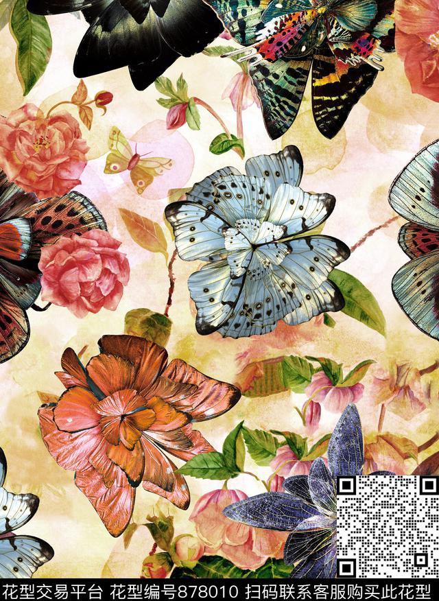 花瓣玫瑰花朵数码印花华亿平台下载（图片编号: 878010） - 瓦栏（Walan）