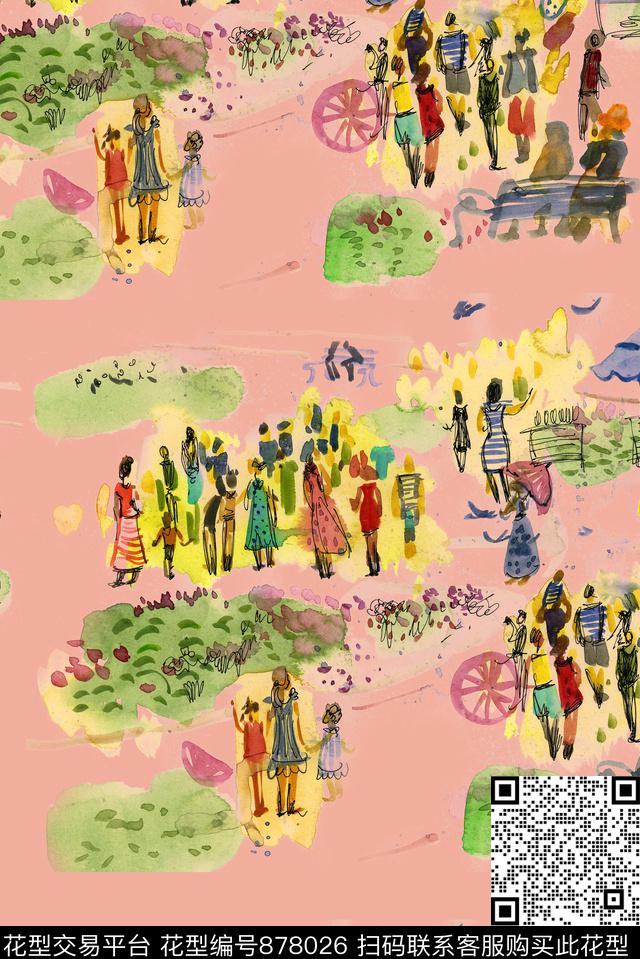 卡通涂鸦人物数码印花华亿平台下载（图片编号: 878026） - 瓦栏（Walan）