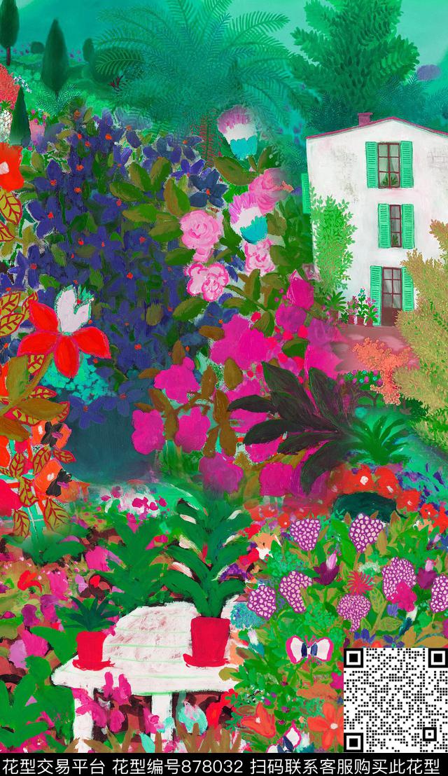 红绿蓝油画花卉数码印花华亿平台下载（图片编号: 878032） - 瓦栏（Walan）
