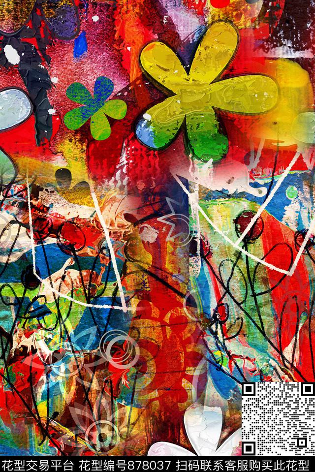 油画星星线描数码印花华亿平台下载（图片编号: 878037） - 瓦栏（Walan）