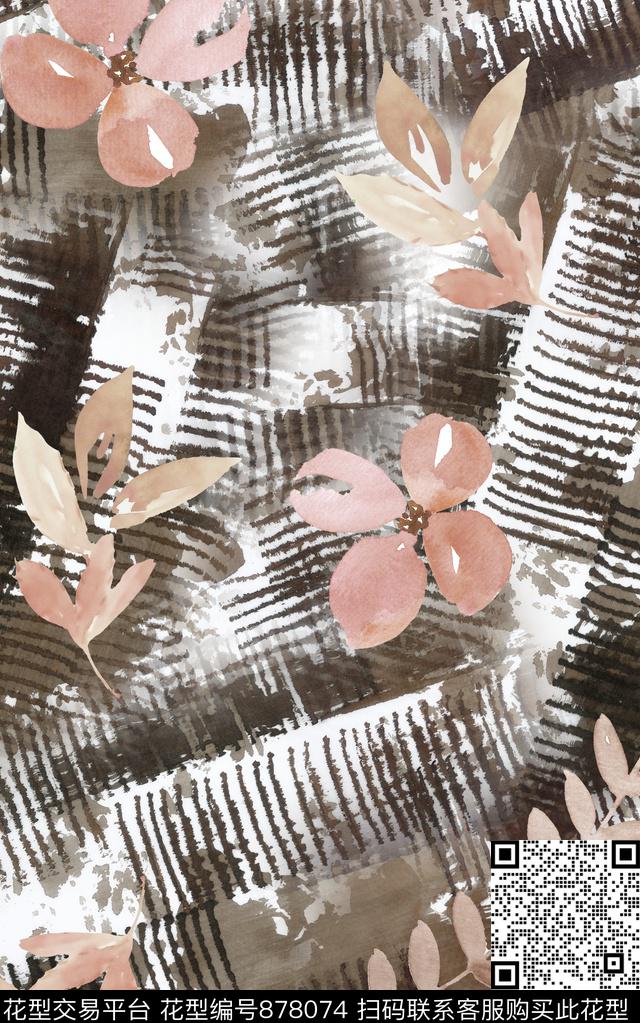 花卉油画几何数码印花华亿平台下载（图片编号: 878074） - 瓦栏（Walan）