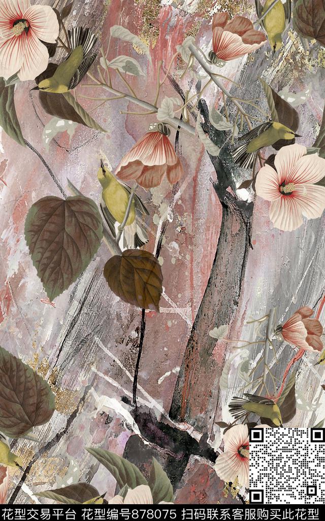 花卉油画几何数码印花华亿平台下载（图片编号: 878075） - 瓦栏（Walan）