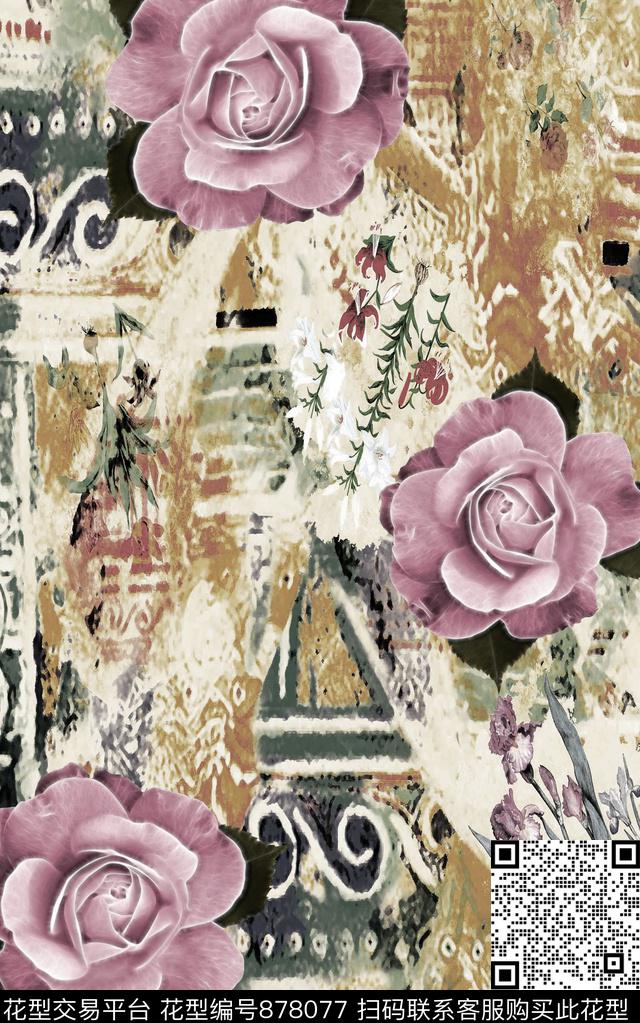 油画抽象几何数码印花华亿平台下载（图片编号: 878077） - 瓦栏（Walan）