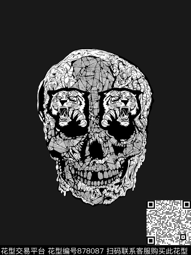骷髅头复古老虎头传统印花华亿平台下载（图片编号: 878087） - 瓦栏（Walan）