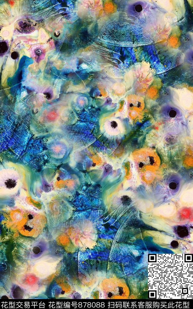 油画抽象几何数码印花华亿平台下载（图片编号: 878088） - 瓦栏（Walan）