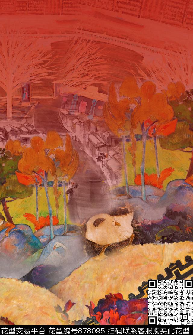 油画风民族风抽象数码印花华亿平台下载（图片编号: 878095） - 瓦栏（Walan）