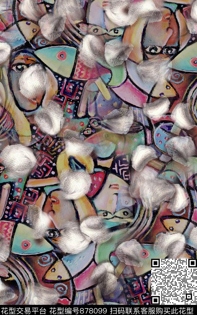 几何抽象油画数码印花华亿平台下载（图片编号: 878099） - 瓦栏（Walan）