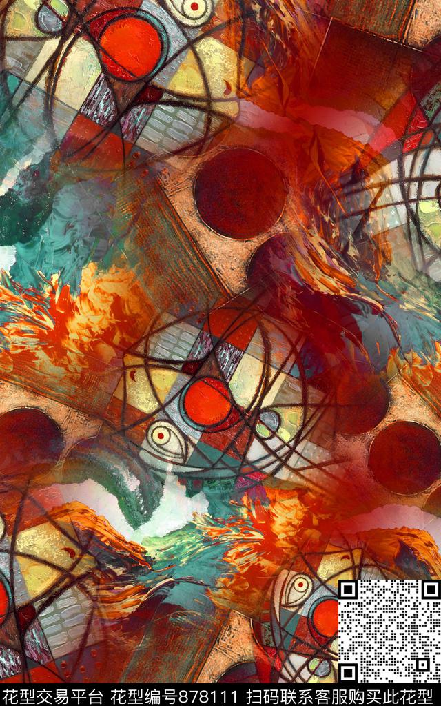 花朵油画风民族风数码印花华亿平台下载（图片编号: 878111） - 瓦栏（Walan）
