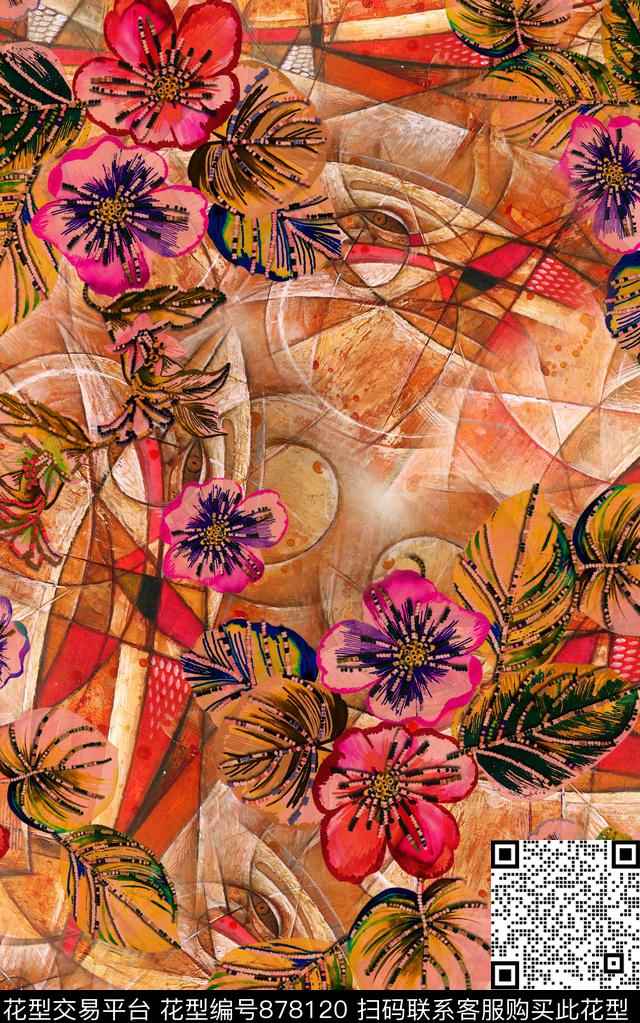 花朵油画风民族风数码印花华亿平台下载（图片编号: 878120） - 瓦栏（Walan）