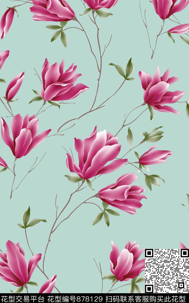 兰花花朵花卉传统印花华亿平台下载（图片编号: 878129） - 瓦栏（Walan）