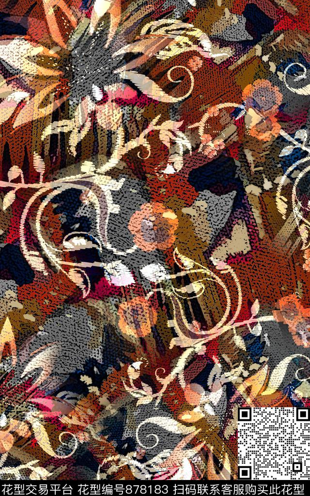 油画风花朵民族风数码印花华亿平台下载（图片编号: 878183） - 瓦栏（Walan）