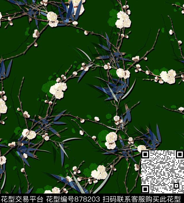 中国风花卉梅花数码印花华亿平台下载（图片编号: 878203） - 瓦栏（Walan）