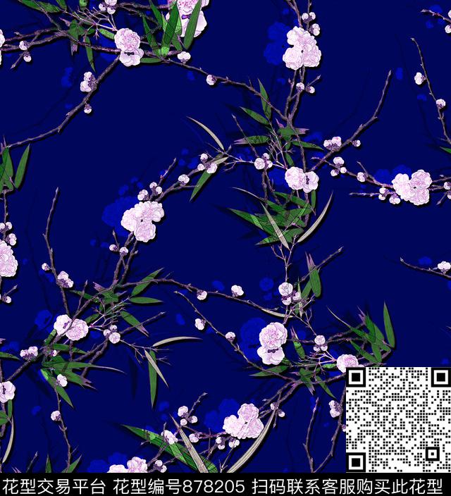 中国风花卉梅花数码印花华亿平台下载（图片编号: 878205） - 瓦栏（Walan）