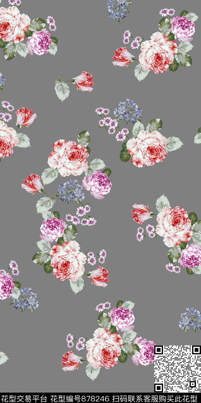 花朵花卉叶子传统印花华亿平台下载（图片编号: 878246） - 瓦栏（Walan）