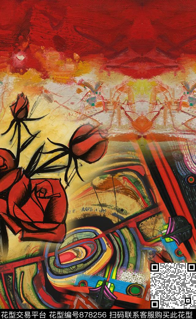 波西米亚油画民族风数码印花华亿平台下载（图片编号: 878256） - 瓦栏（Walan）