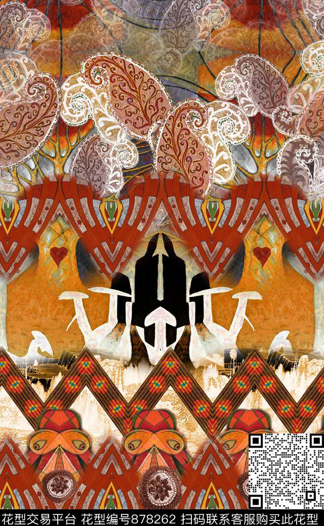 波西米亚油画民族风数码印花华亿平台下载（图片编号: 878262） - 瓦栏（Walan）