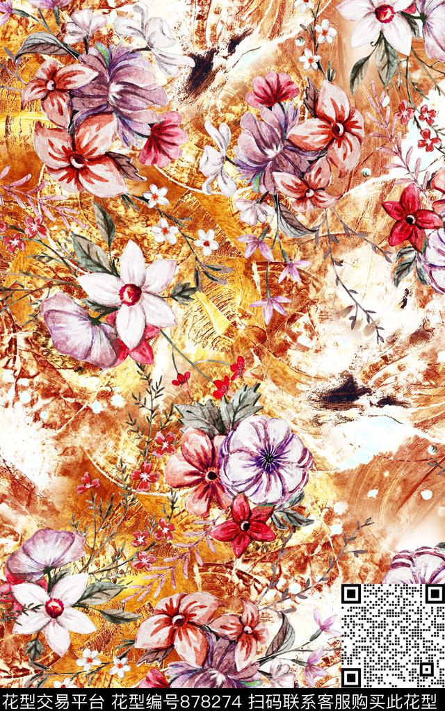 花卉油画民族风数码印花华亿平台下载（图片编号: 878274） - 瓦栏（Walan）