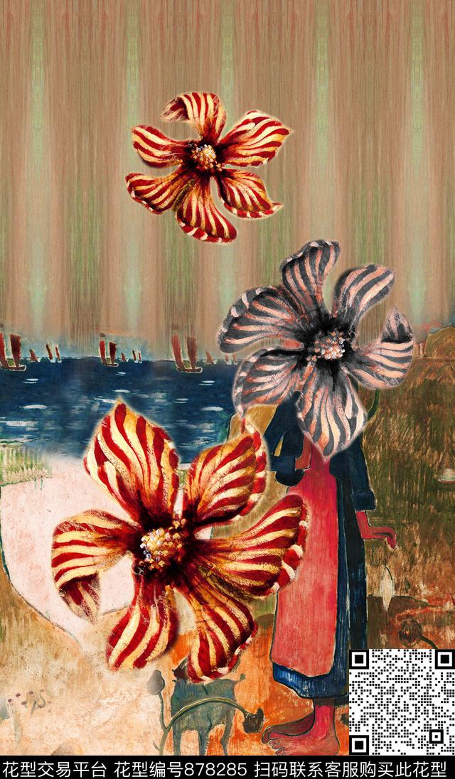 波西米亚民族风油画数码印花华亿平台下载（图片编号: 878285） - 瓦栏（Walan）