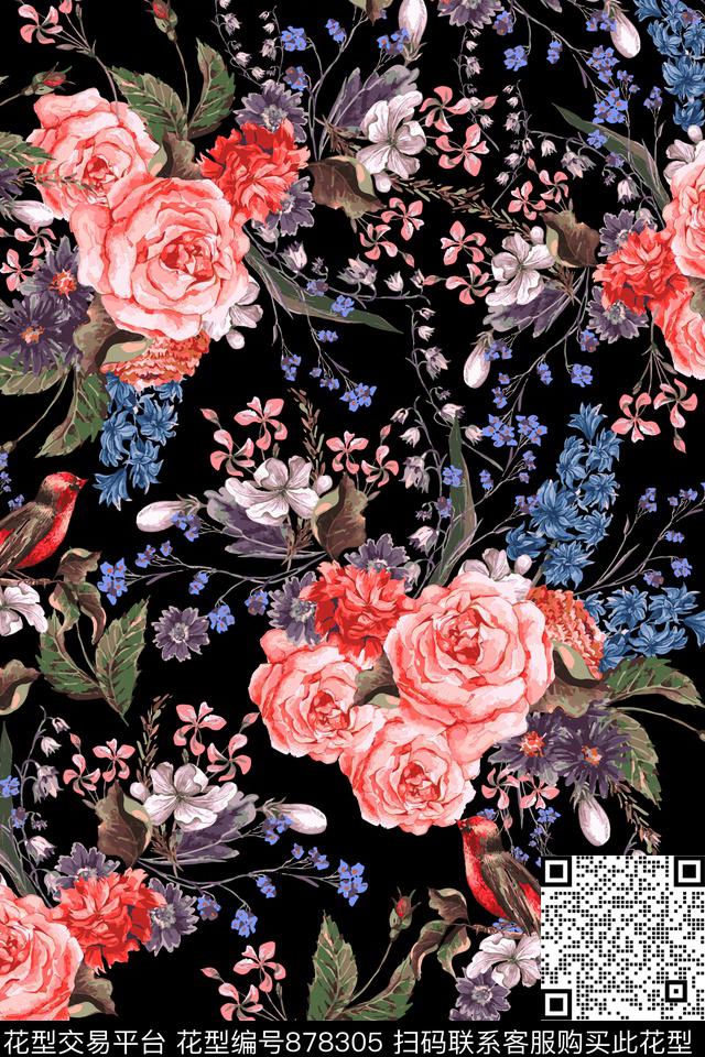 花卉花朵花枝数码印花华亿平台下载（图片编号: 878305） - 瓦栏（Walan）