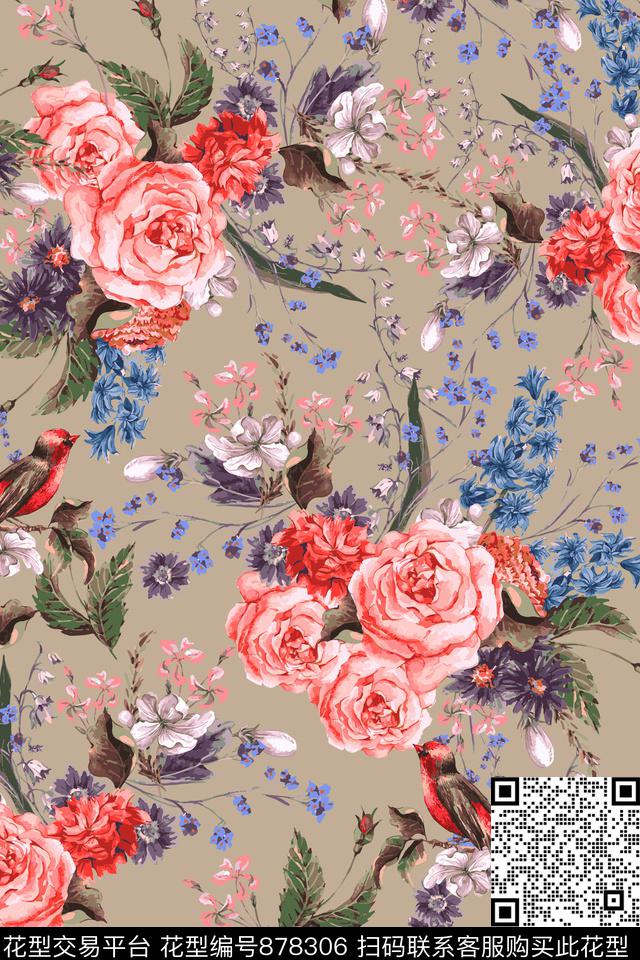 花卉花朵花枝数码印花华亿平台下载（图片编号: 878306） - 瓦栏（Walan）