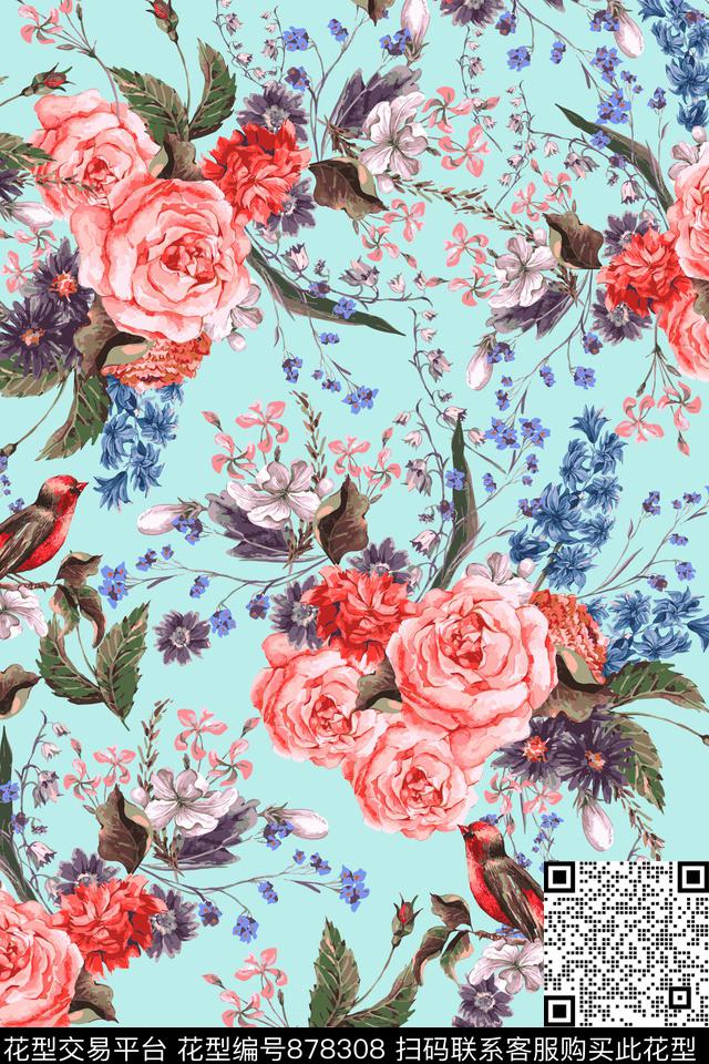 花卉花朵花枝数码印花华亿平台下载（图片编号: 878308） - 瓦栏（Walan）