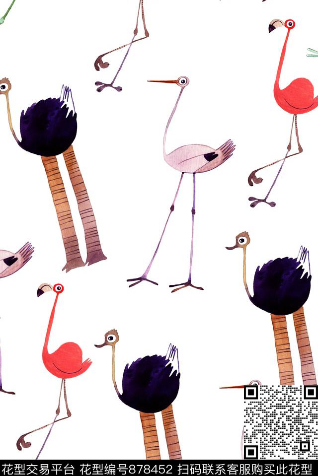 火烈鸟卡通手绘数码印花华亿平台下载（图片编号: 878452） - 瓦栏（Walan）