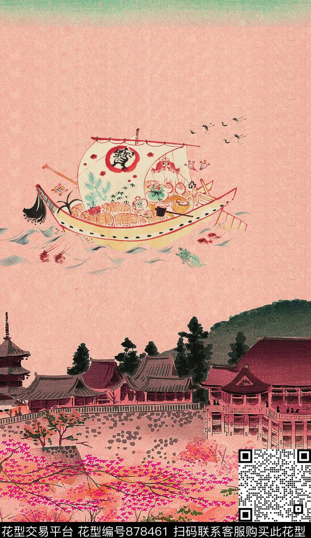 日本浮世绘郑和下西洋数码印花华亿平台下载（图片编号: 878461） - 瓦栏（Walan）