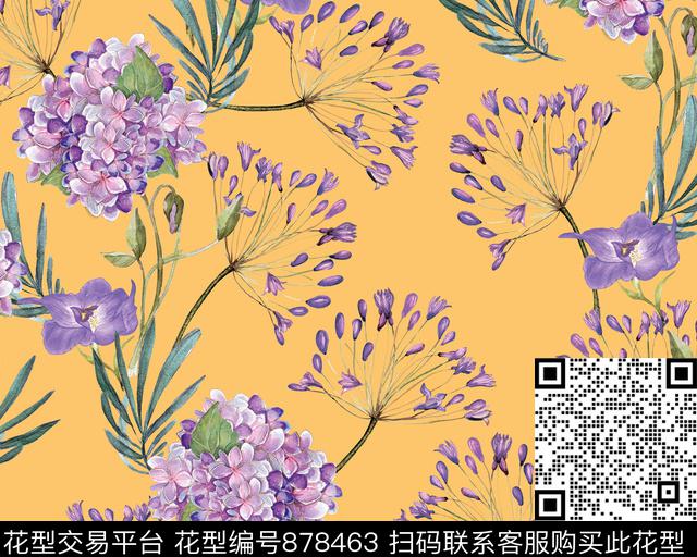 大花家居服水彩数码印花华亿平台下载（图片编号: 878463） - 瓦栏（Walan）