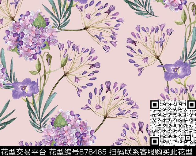 大花家居服水彩数码印花华亿平台下载（图片编号: 878465） - 瓦栏（Walan）