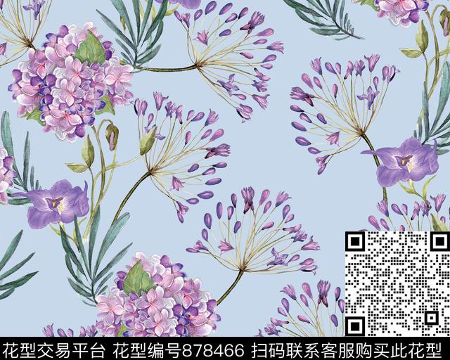 大花家居服水彩数码印花华亿平台下载（图片编号: 878466） - 瓦栏（Walan）