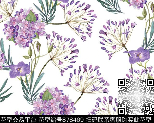 大花家居服水彩数码印花华亿平台下载（图片编号: 878469） - 瓦栏（Walan）