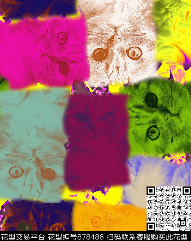 抽象猫色彩数码印花华亿平台下载（图片编号: 878486） - 瓦栏（Walan）