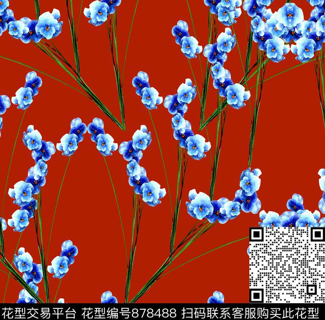 花朵植物小花数码印花华亿平台下载（图片编号: 878488） - 瓦栏（Walan）