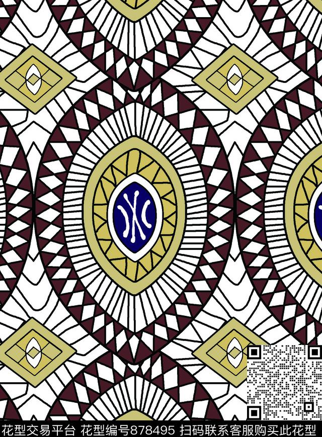 土耳其风格抽象几何数码印花华亿平台下载（图片编号: 878495） - 瓦栏（Walan）