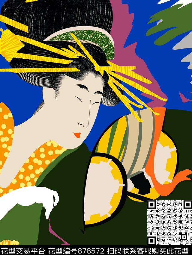 东瀛风日本版画风格色彩浓郁drama传统印花华亿平台下载（图片编号: 878572） - 瓦栏（Walan）