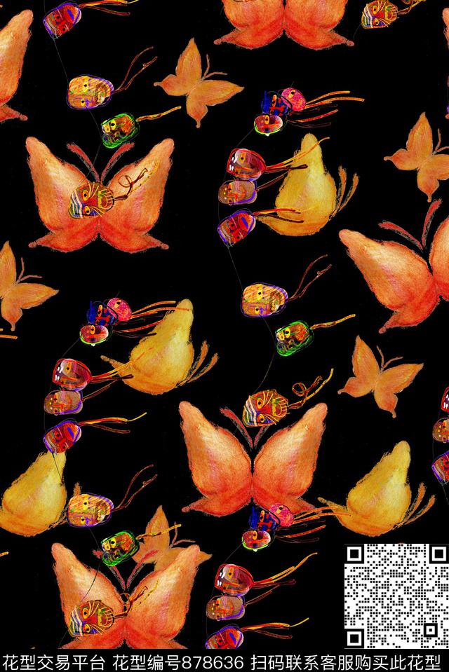 搞怪蝴蝶民族风数码印花华亿平台下载（图片编号: 878636） - 瓦栏（Walan）