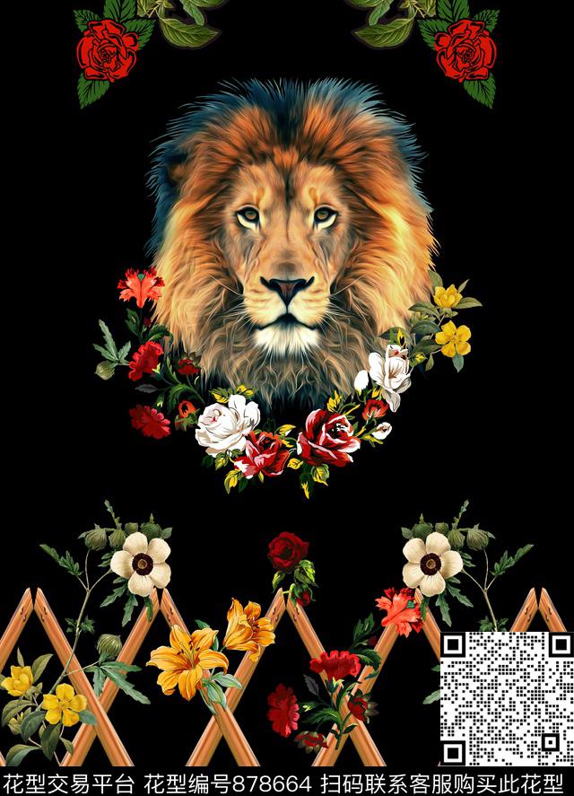DG狮子花卉数码印花华亿平台下载（图片编号: 878664） - 瓦栏（Walan）