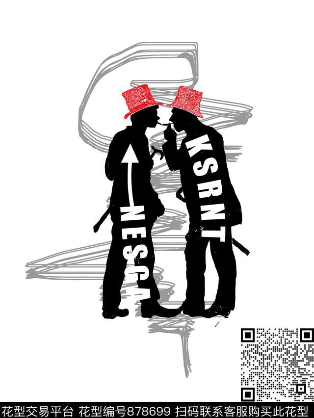 人物像线条纹理男装T恤华亿平台传统印花华亿平台下载（图片编号: 878699） - 瓦栏（Walan）