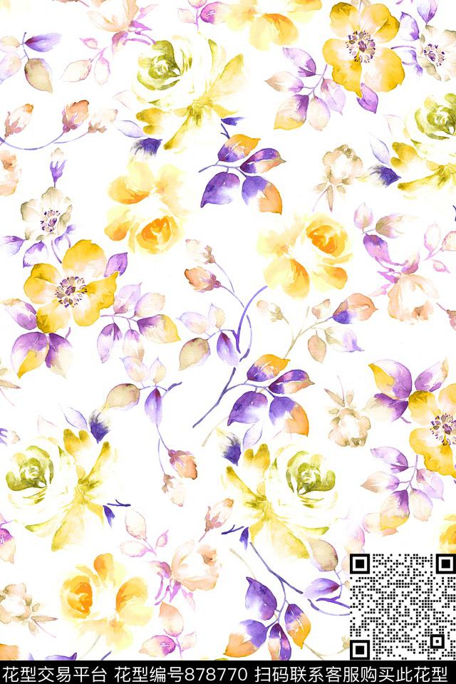 玫瑰小碎花花卉数码印花华亿平台下载（图片编号: 878770） - 瓦栏（Walan）