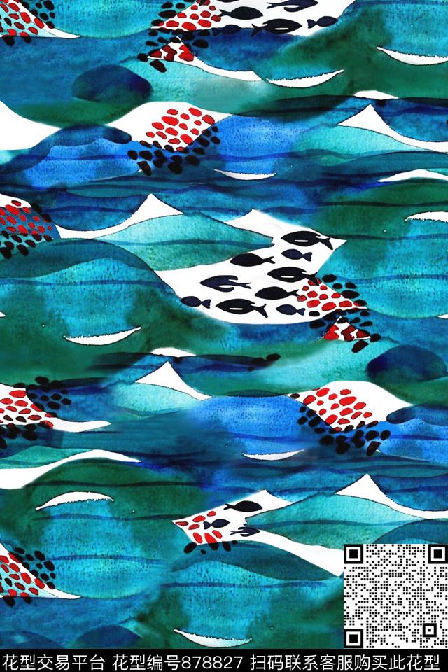 鲨鱼海洋生物鱼数码印花华亿平台下载（图片编号: 878827） - 瓦栏（Walan）