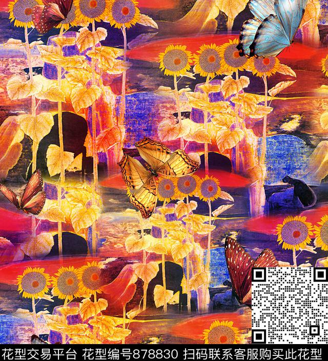 香云纱油画花卉数码印花华亿平台下载（图片编号: 878830） - 瓦栏（Walan）