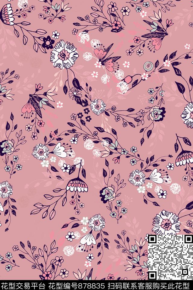 小碎花线条色块传统印花华亿平台下载（图片编号: 878835） - 瓦栏（Walan）