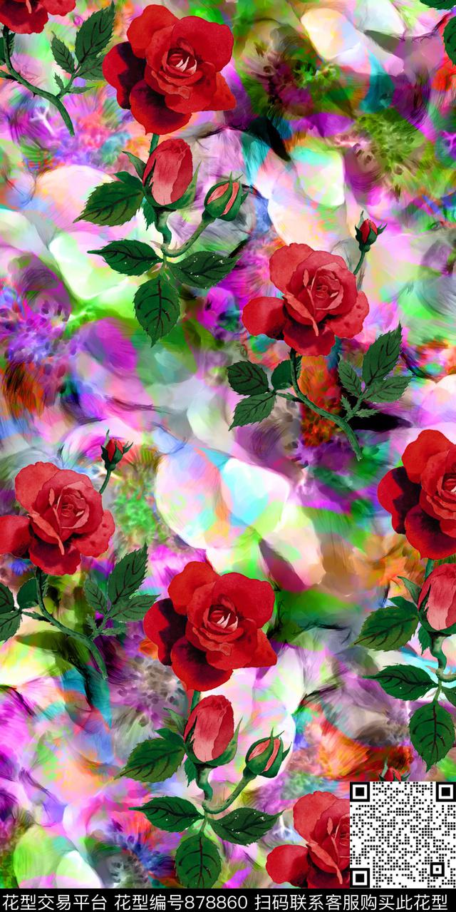 花朵花卉手绘花数码印花华亿平台下载（图片编号: 878860） - 瓦栏（Walan）