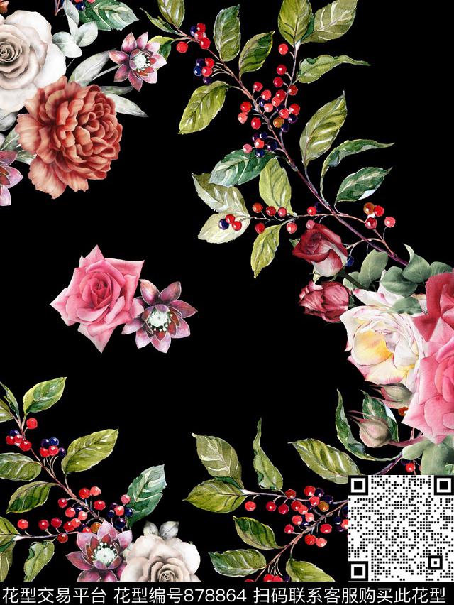 玉兰花荷花兰花数码印花华亿平台下载（图片编号: 878864） - 瓦栏（Walan）