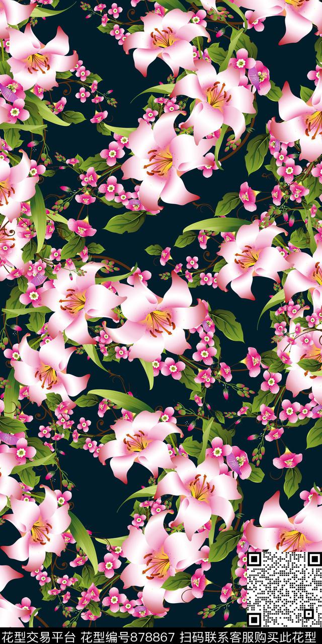 花朵花卉手绘花数码印花华亿平台下载（图片编号: 878867） - 瓦栏（Walan）